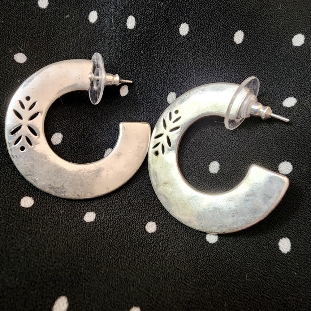 Silver Decorative Hoop Earrings